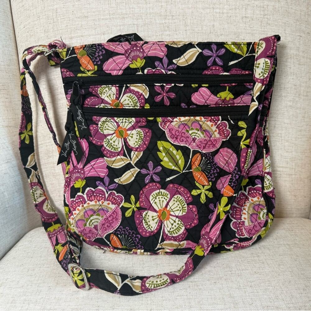 Vera Bradley Swing Pack Crossbody Bag Purse Plum Crazy Floral Purple Green Black